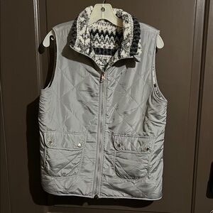 Entro Light Gray Quilted Reversible Vest with Sherpa Collar